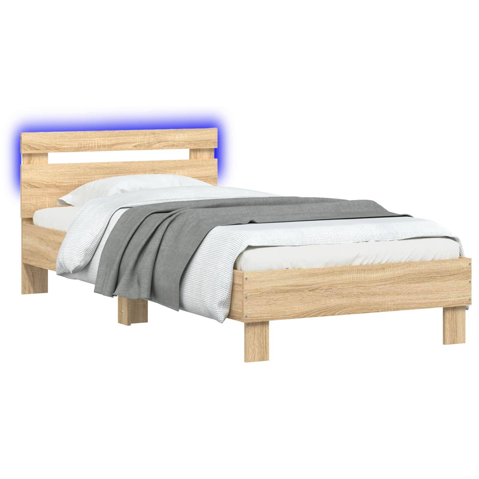 vidaXL Bettgestell mit LED Sonoma-Eiche 80 x 200 cm Holzwerkstoff
