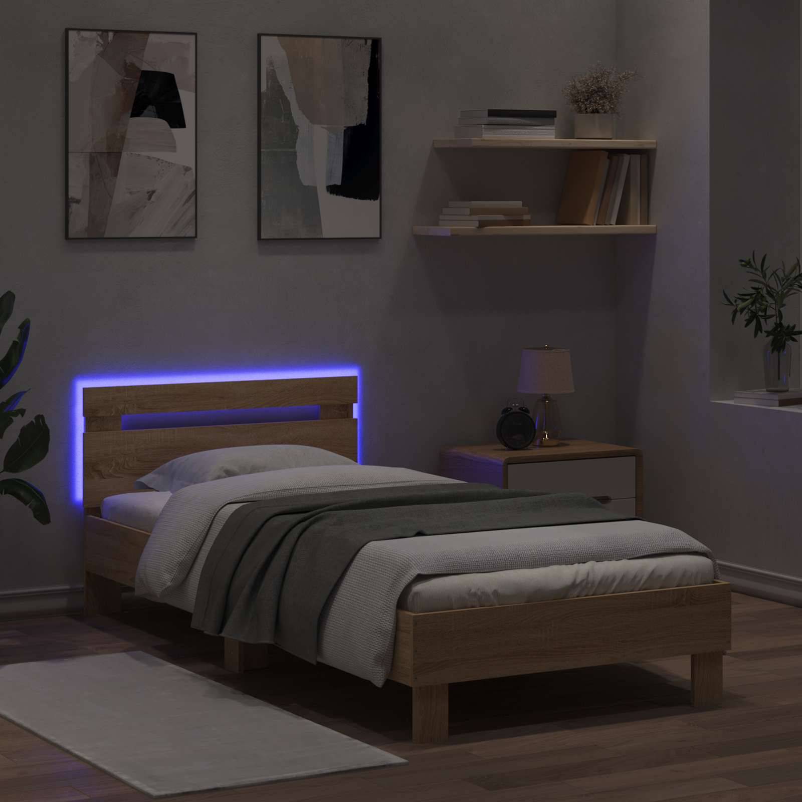 vidaXL Bettgestell mit LED Sonoma-Eiche 80 x 200 cm Holzwerkstoff