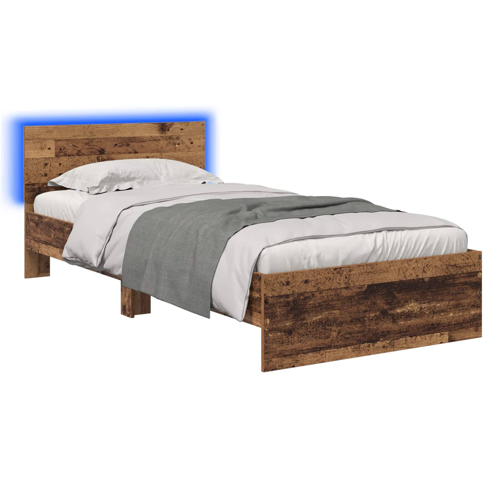 vidaXL Bettgestell mit LED Altholz 80 x 200 cm Holzwerkstoff