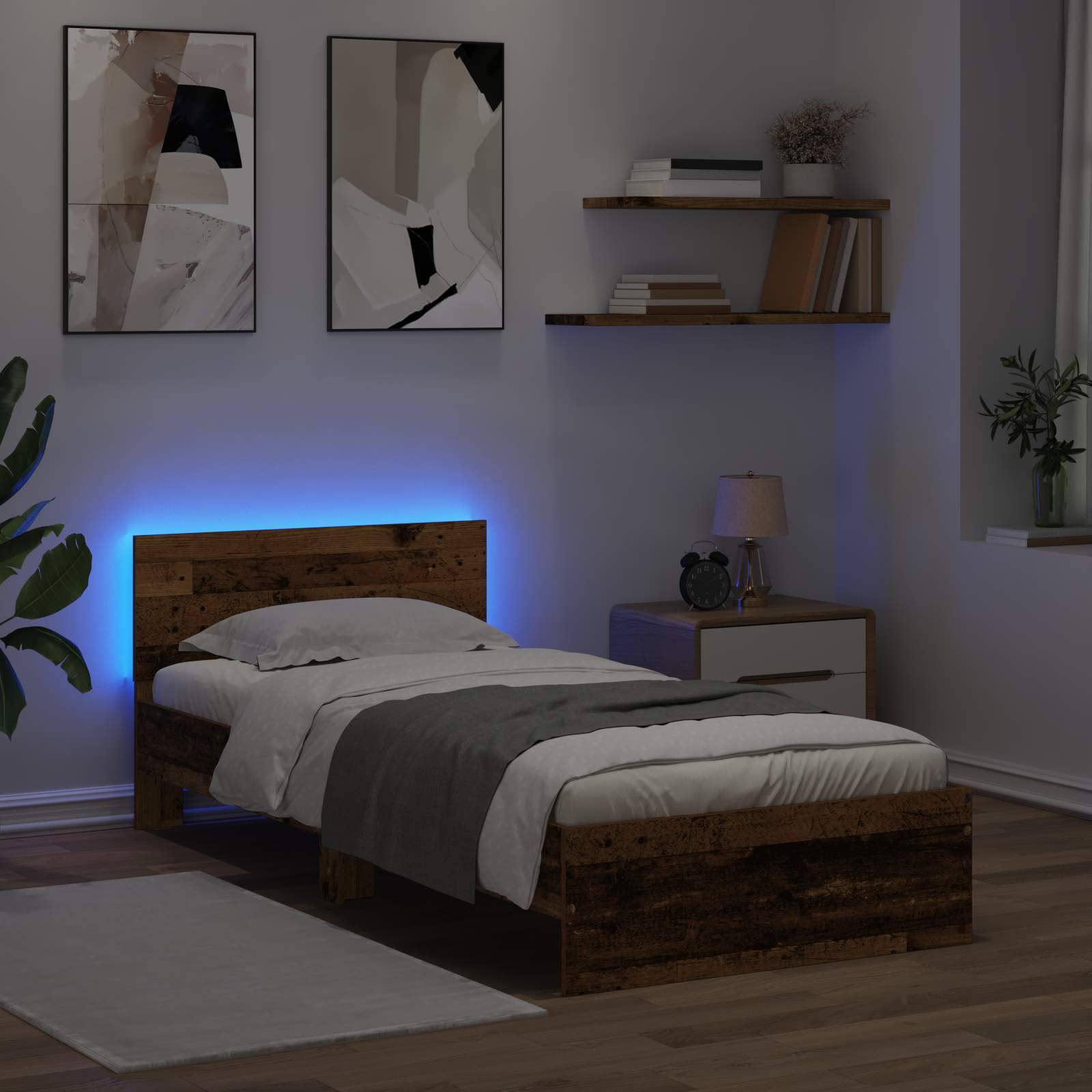 vidaXL Bettgestell mit LED Altholz 80 x 200 cm Holzwerkstoff