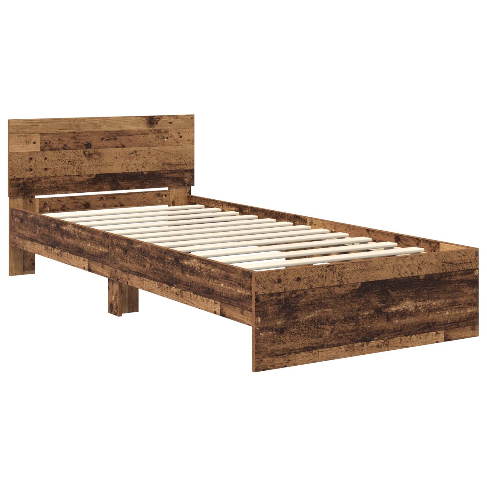vidaXL Bettgestell mit LED Altholz 80 x 200 cm Holzwerkstoff
