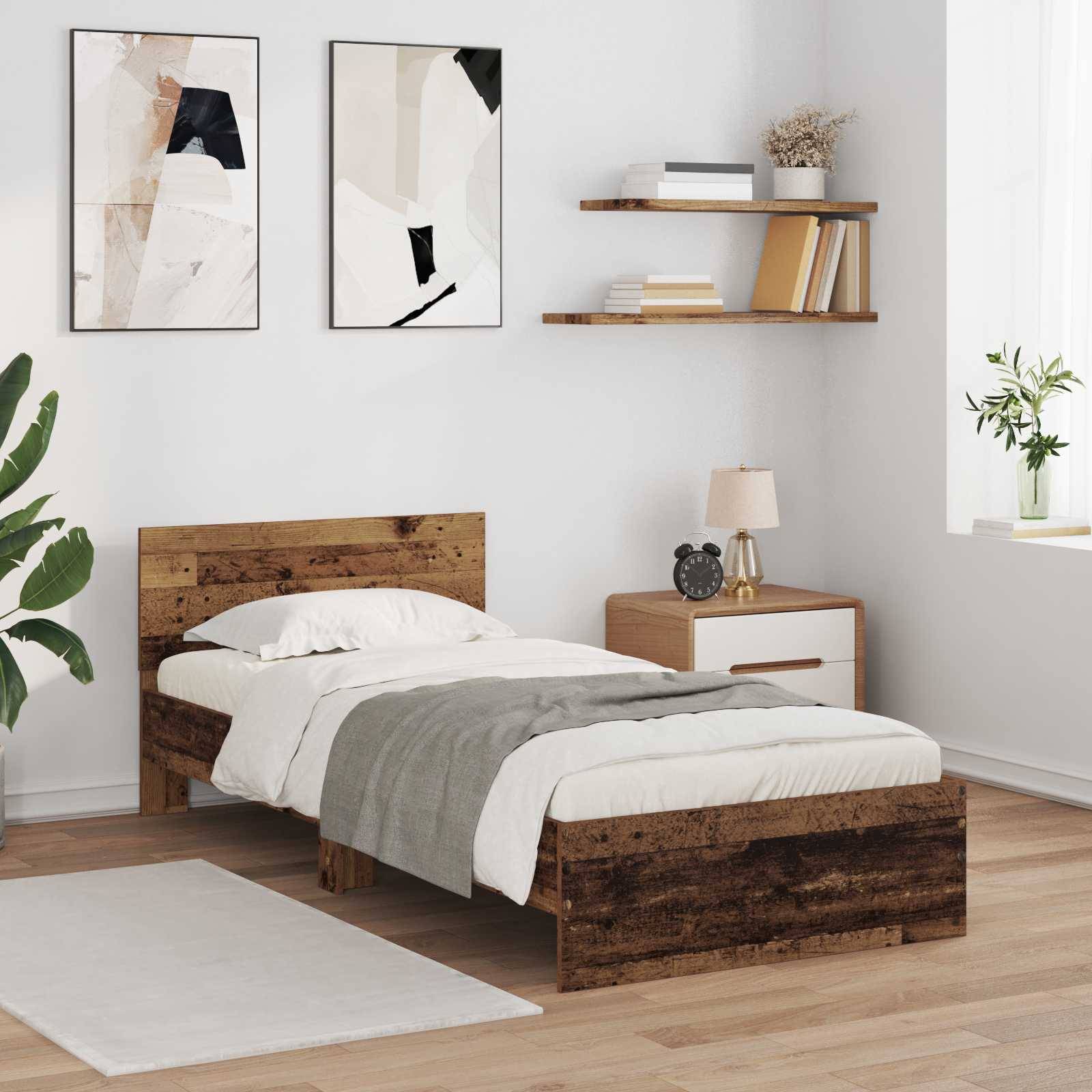 vidaXL Bettgestell mit LED Altholz 80 x 200 cm Holzwerkstoff