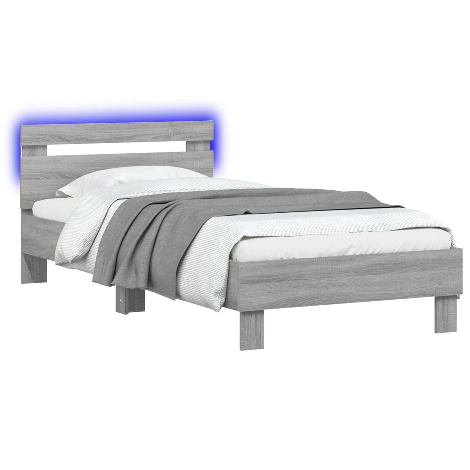 vidaXL Bettgestell mit LED Grau Sonoma 80 x 200 cm Holzwerkstoff