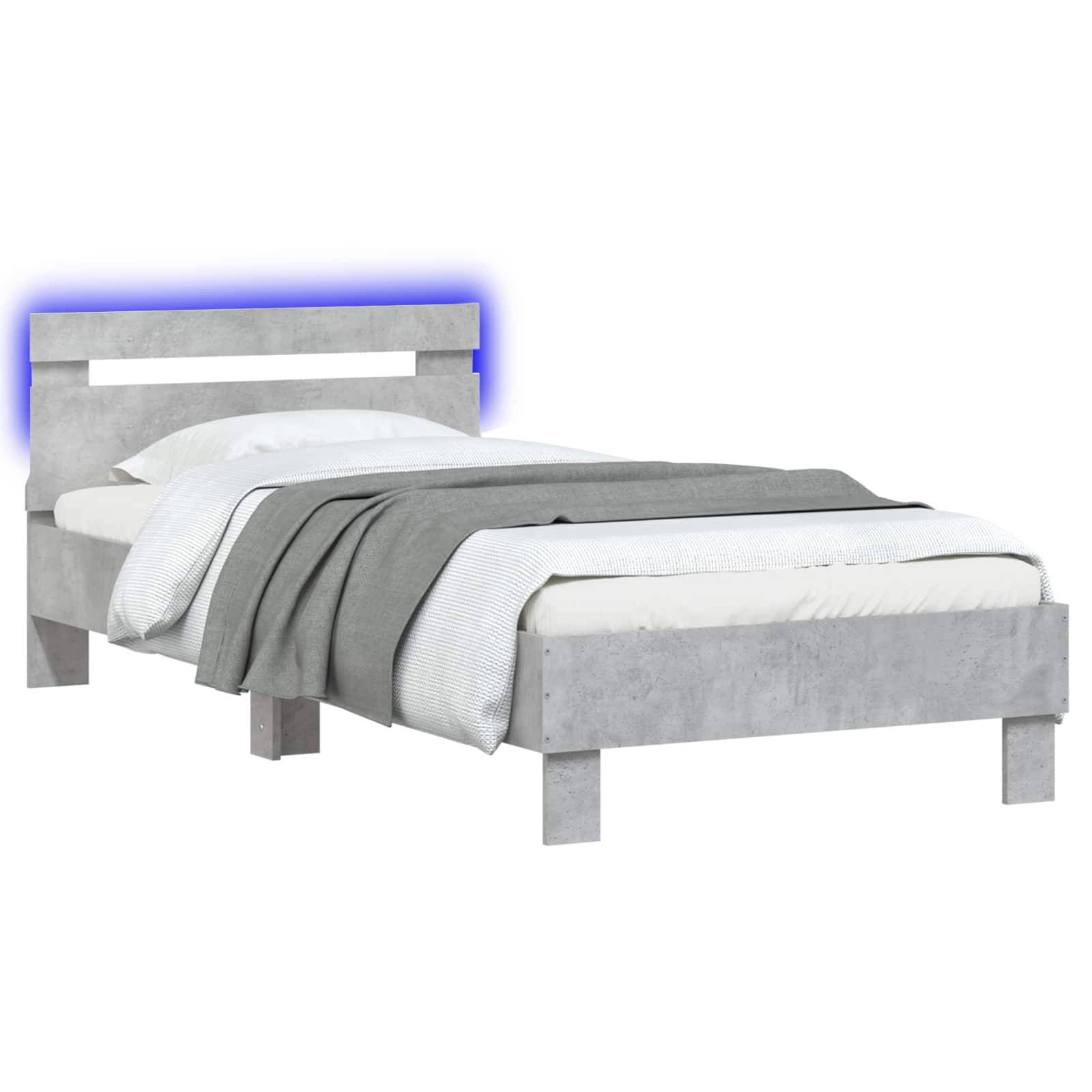 vidaXL Bettgestell mit LED Betongrau 80 x 200 cm Holzwerkstoff