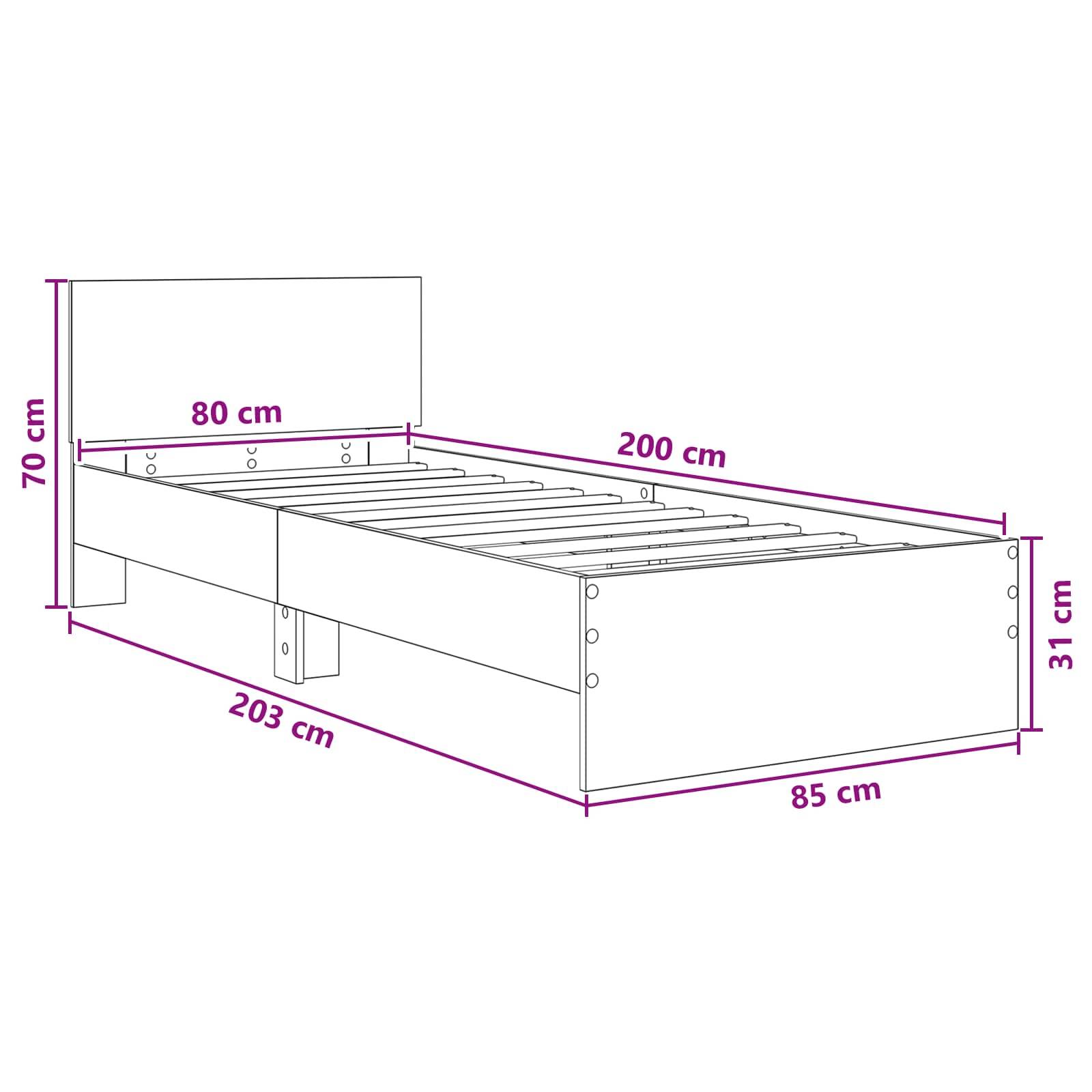 vidaXL Bettgestell mit Kopfteil Grau Sonoma 80 x 200 cm