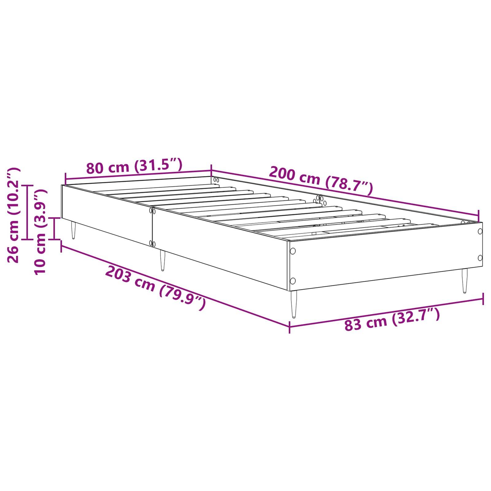 vidaXL Bettrahmen Sonoma-Eiche 80 x 200 cm Holzwerkstoff