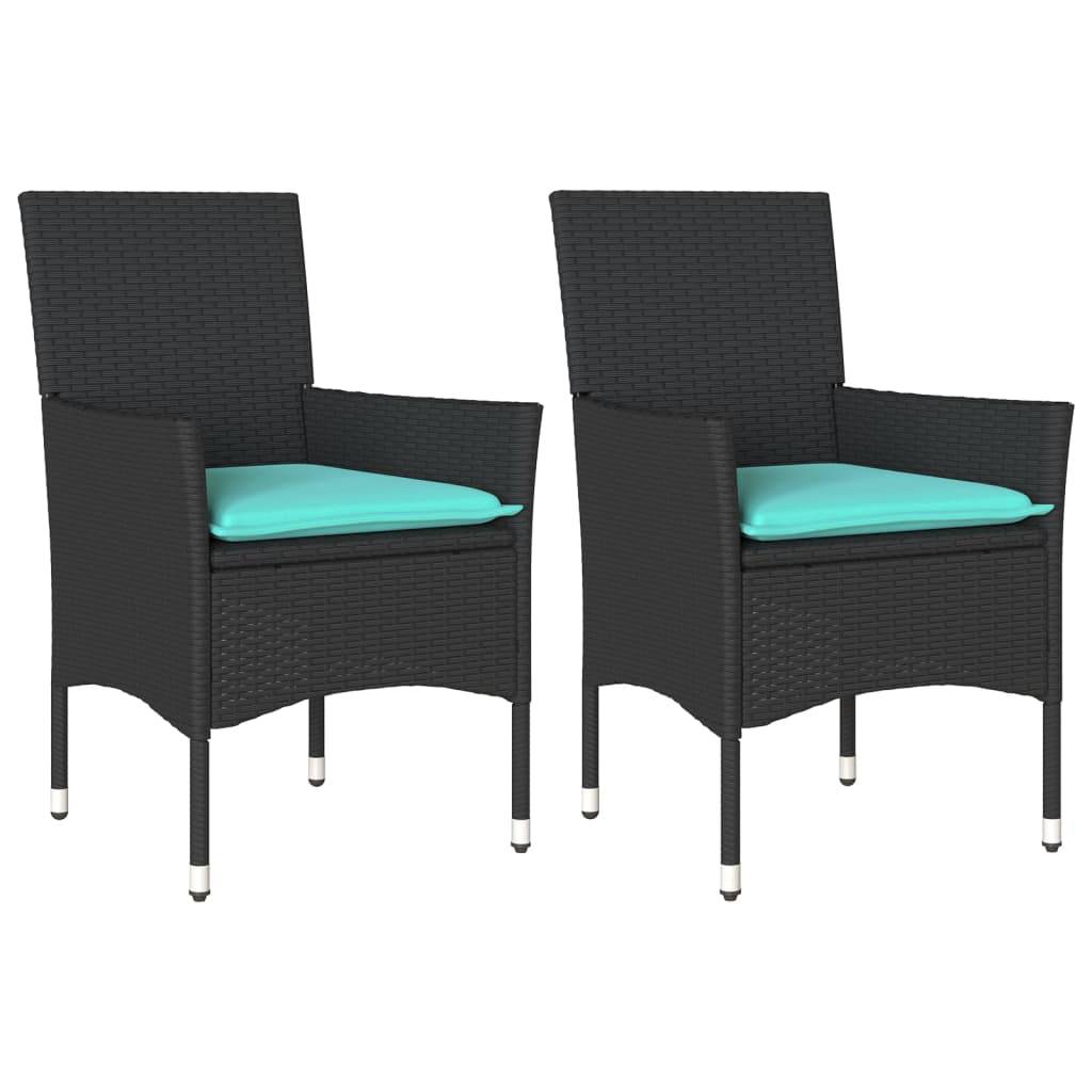vidaXL Gartenstühle mit Kissen 2 Stk. Schwarz Poly Rattan