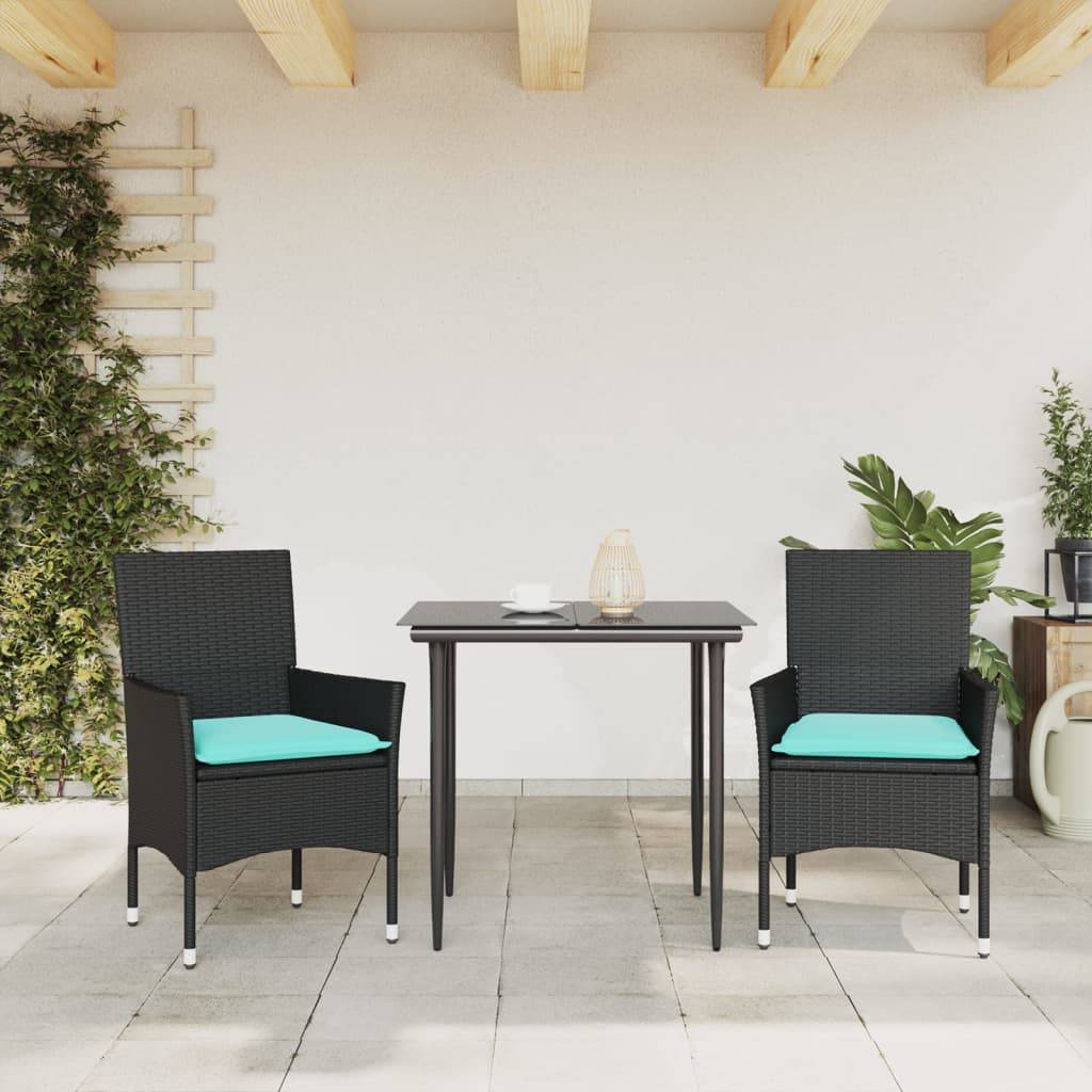 vidaXL Gartenstühle mit Kissen 2 Stk. Schwarz Poly Rattan