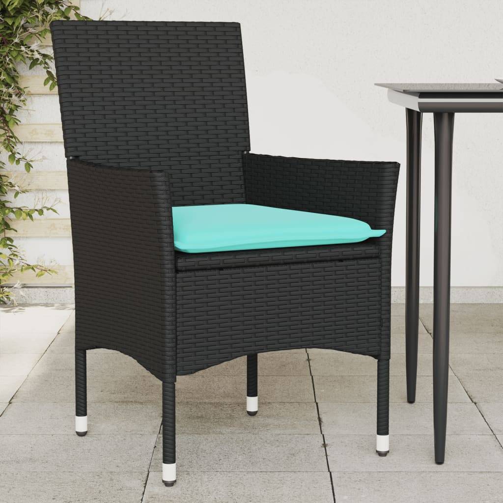 vidaXL Gartenstühle mit Kissen 2 Stk. Schwarz Poly Rattan