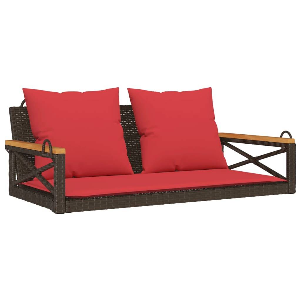 vidaXL Hängebank mit Kissen Braun 109x62x40 cm Poly Rattan