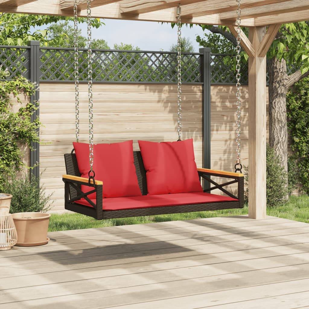 vidaXL Hängebank mit Kissen Braun 109x62x40 cm Poly Rattan