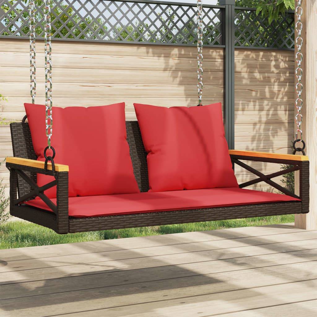 vidaXL Hängebank mit Kissen Braun 109x62x40 cm Poly Rattan