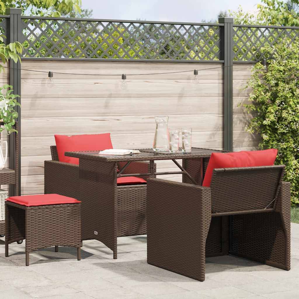 vidaXL 4-tlg. Garten-Sofagarnitur mit Kissen Braun Poly Rattan