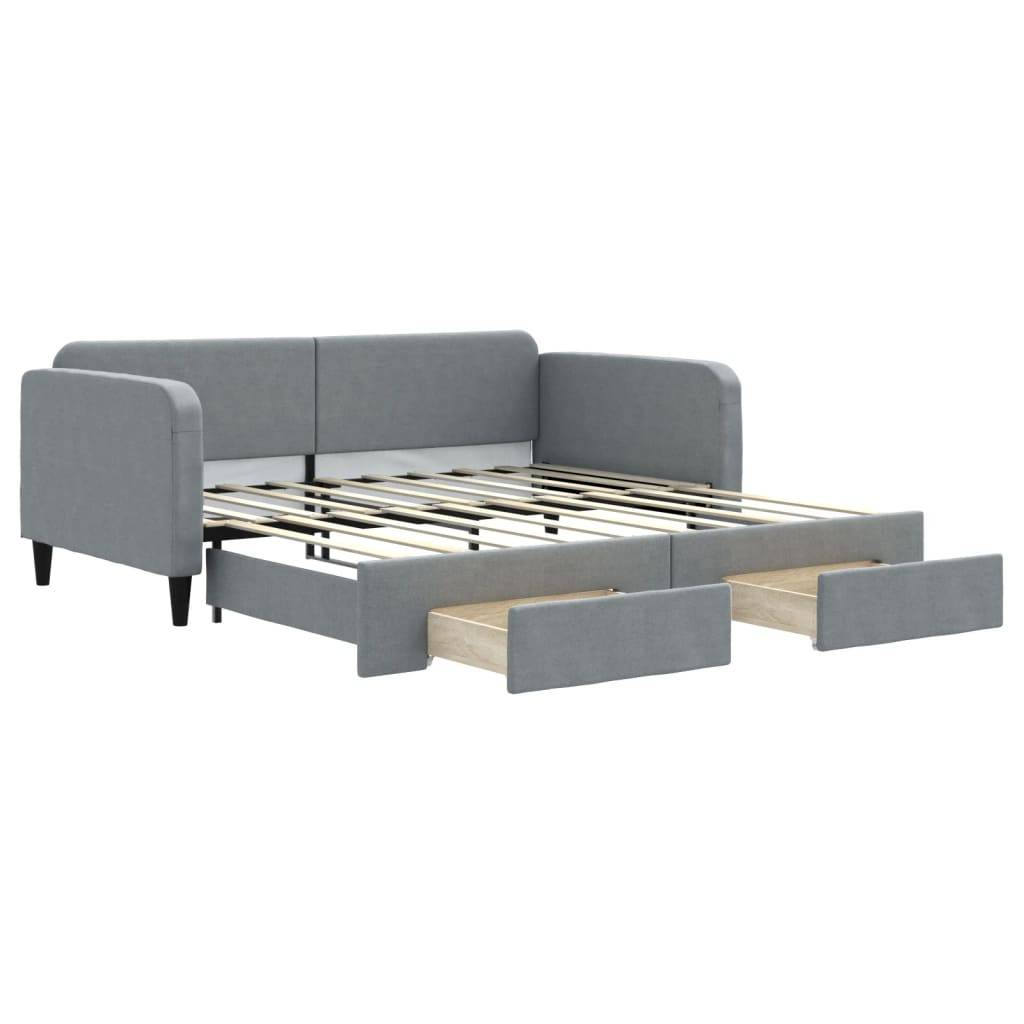 vidaXL Tagesbett Ausziehbar mit Schubladen Hellgrau 100x190 cm Stoff