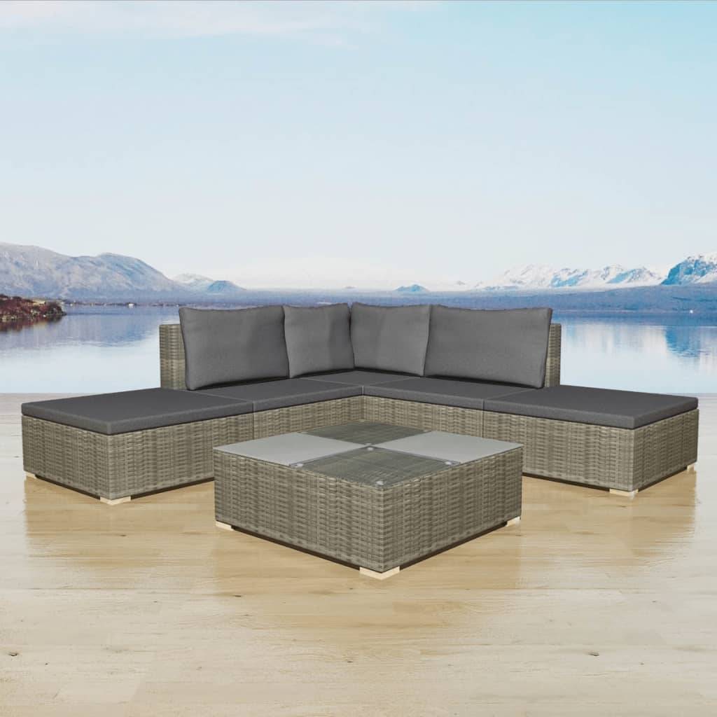 vidaXL 6-tlg. Garten-Lounge-Set mit Kissen Poly Rattan Grau