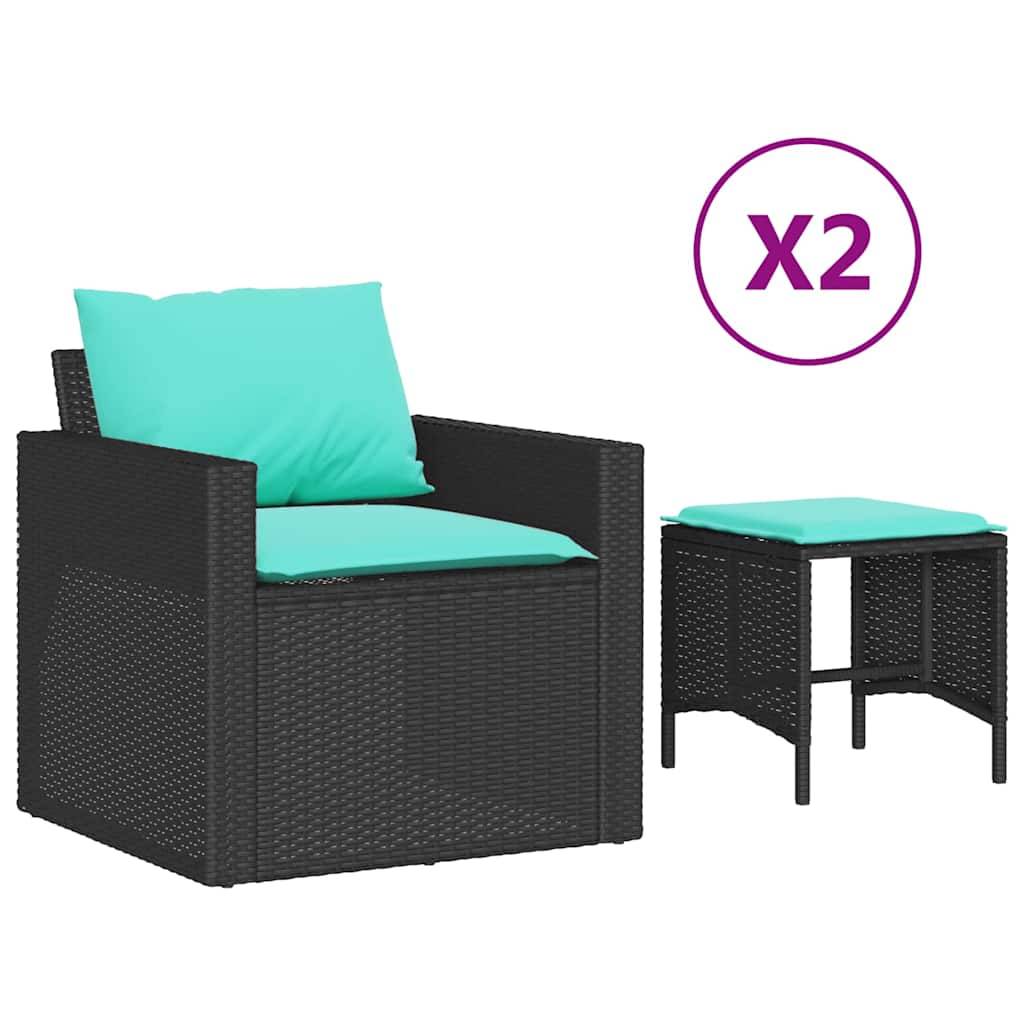 vidaXL 4-tlg. Garten-Sofagarnitur mit Kissen Schwarz Poly Rattan