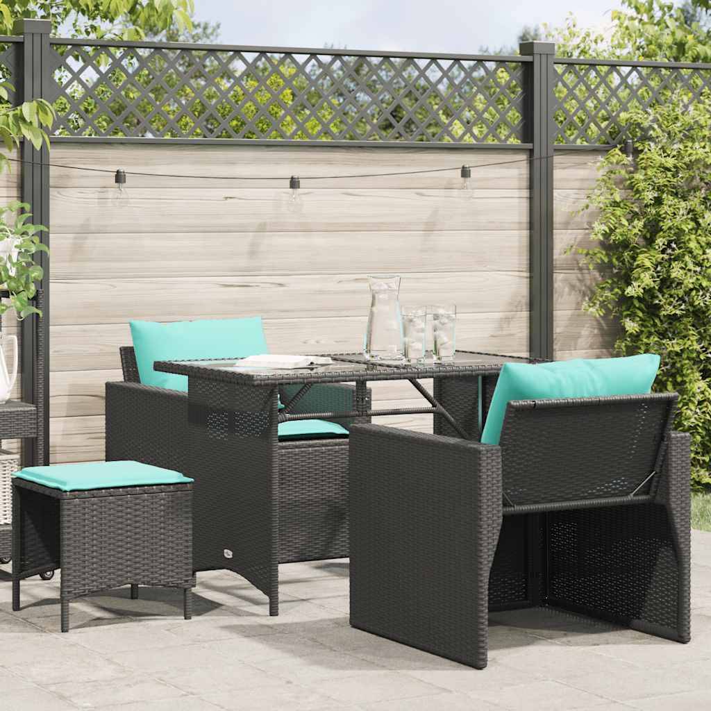 vidaXL 4-tlg. Garten-Sofagarnitur mit Kissen Schwarz Poly Rattan