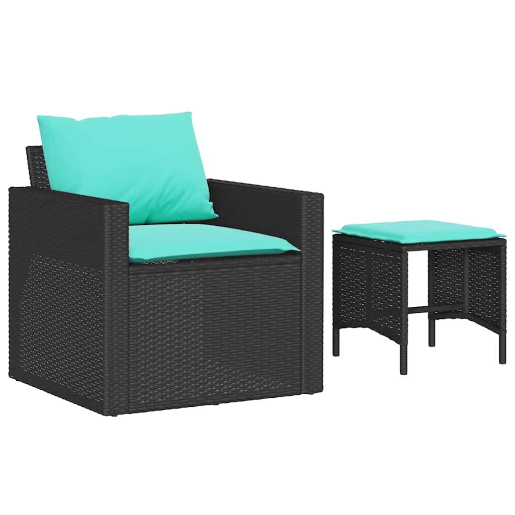 vidaXL 4-tlg. Garten-Sofagarnitur mit Kissen Schwarz Poly Rattan