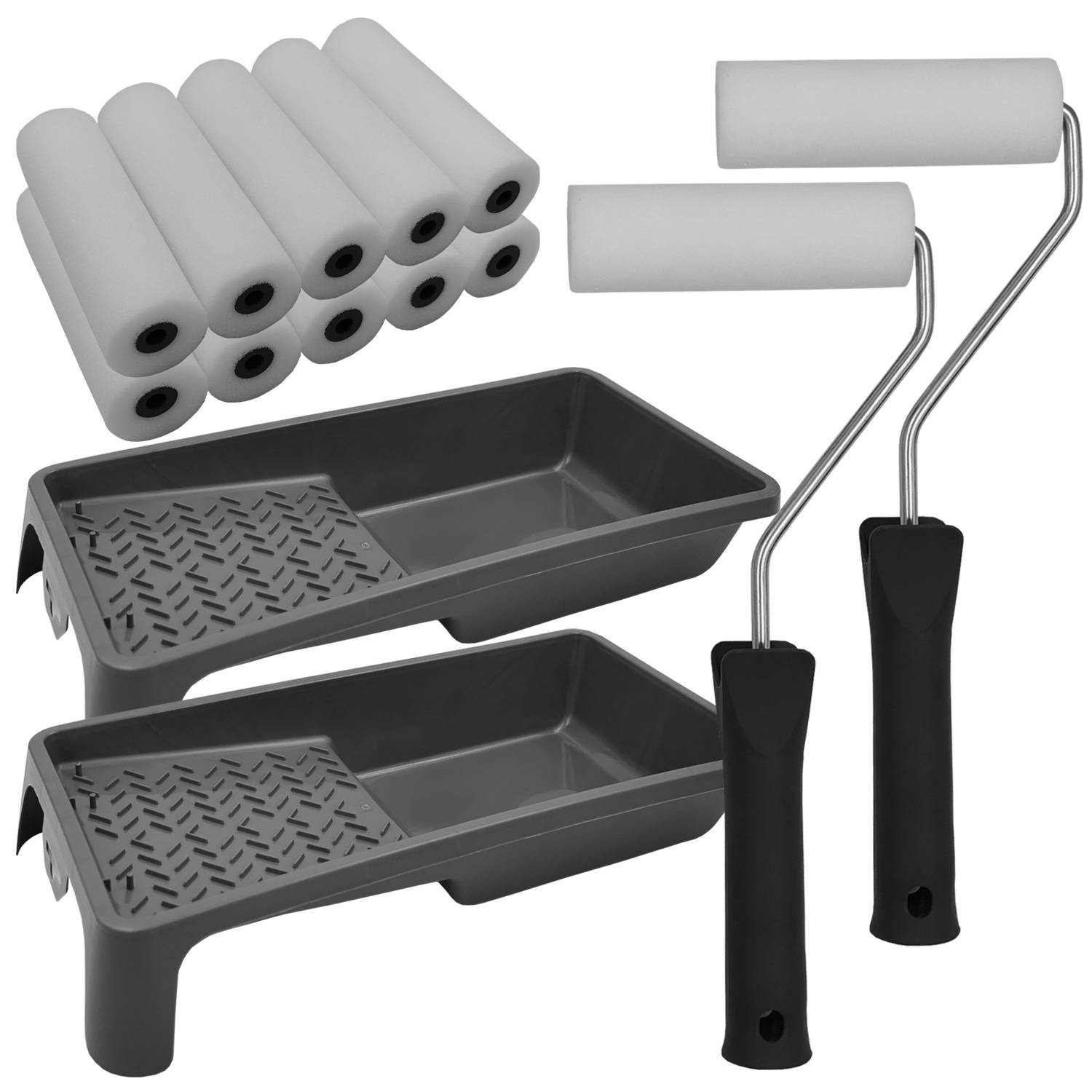 NYVI Lackier Set Essential 2x Farbroller Bügel 2x Farbwanne 10x Schaumwalzen
