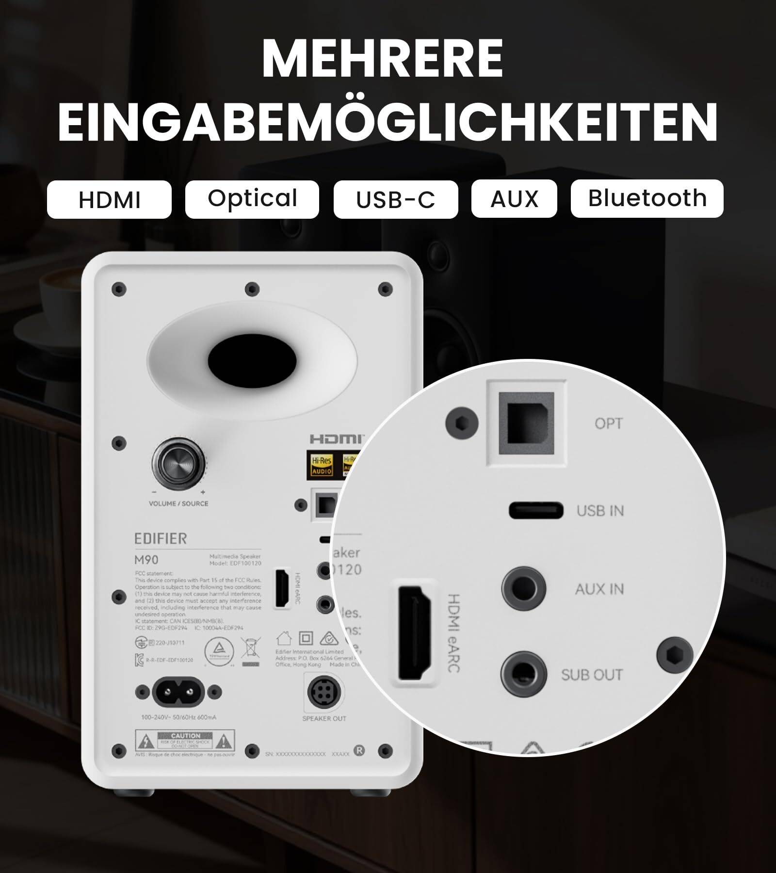 Edifier M90 PC-Lautsprecher, 100W RMS, Hi-Res Audio, LDAC, Bluetooth 6.0 – Weiß