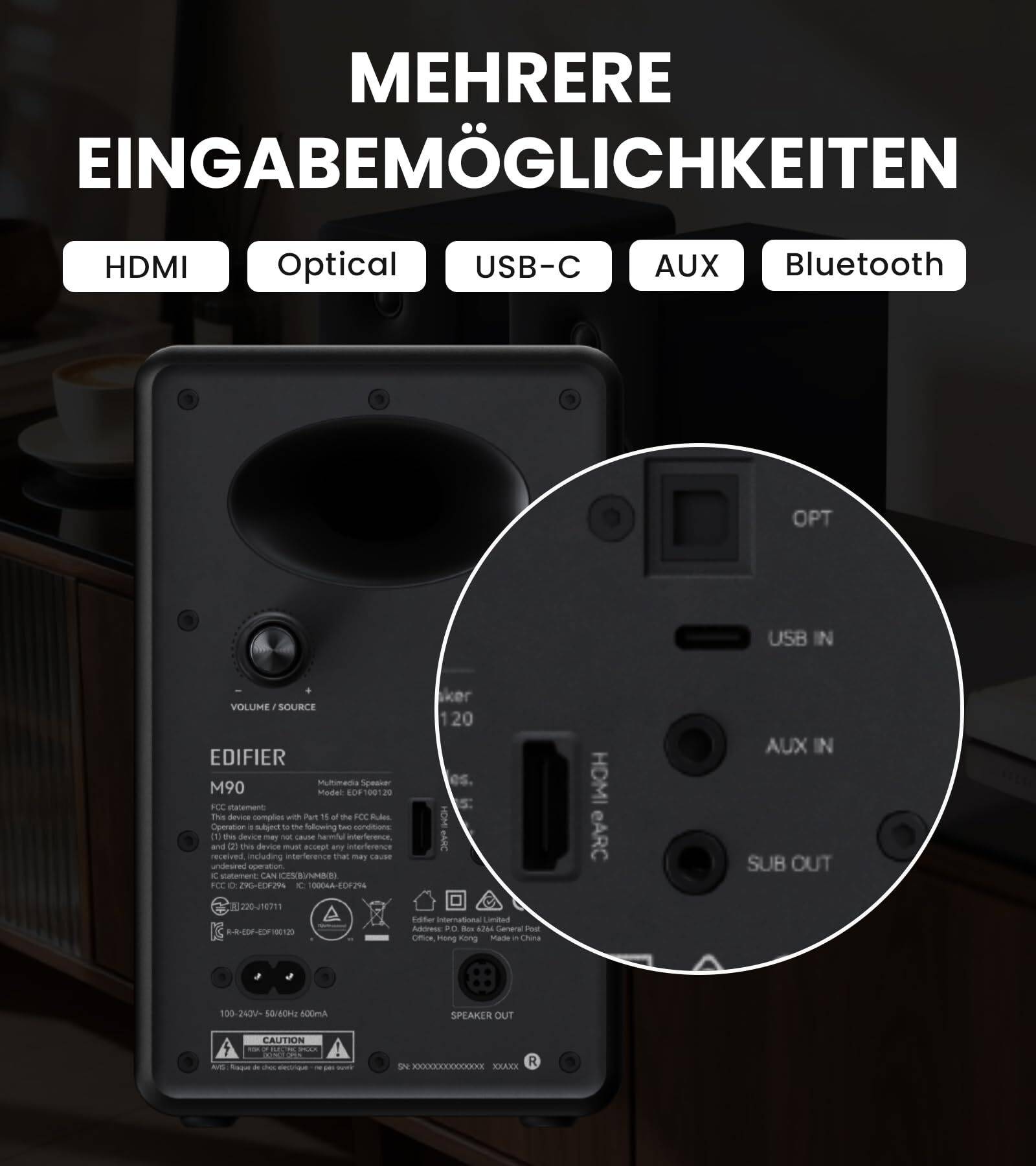 Edifier M90 PC-Lautsprecher, 100W RMS, Hi-Res Audio, LDAC, Bluetooth 6.0 – Schwarz
