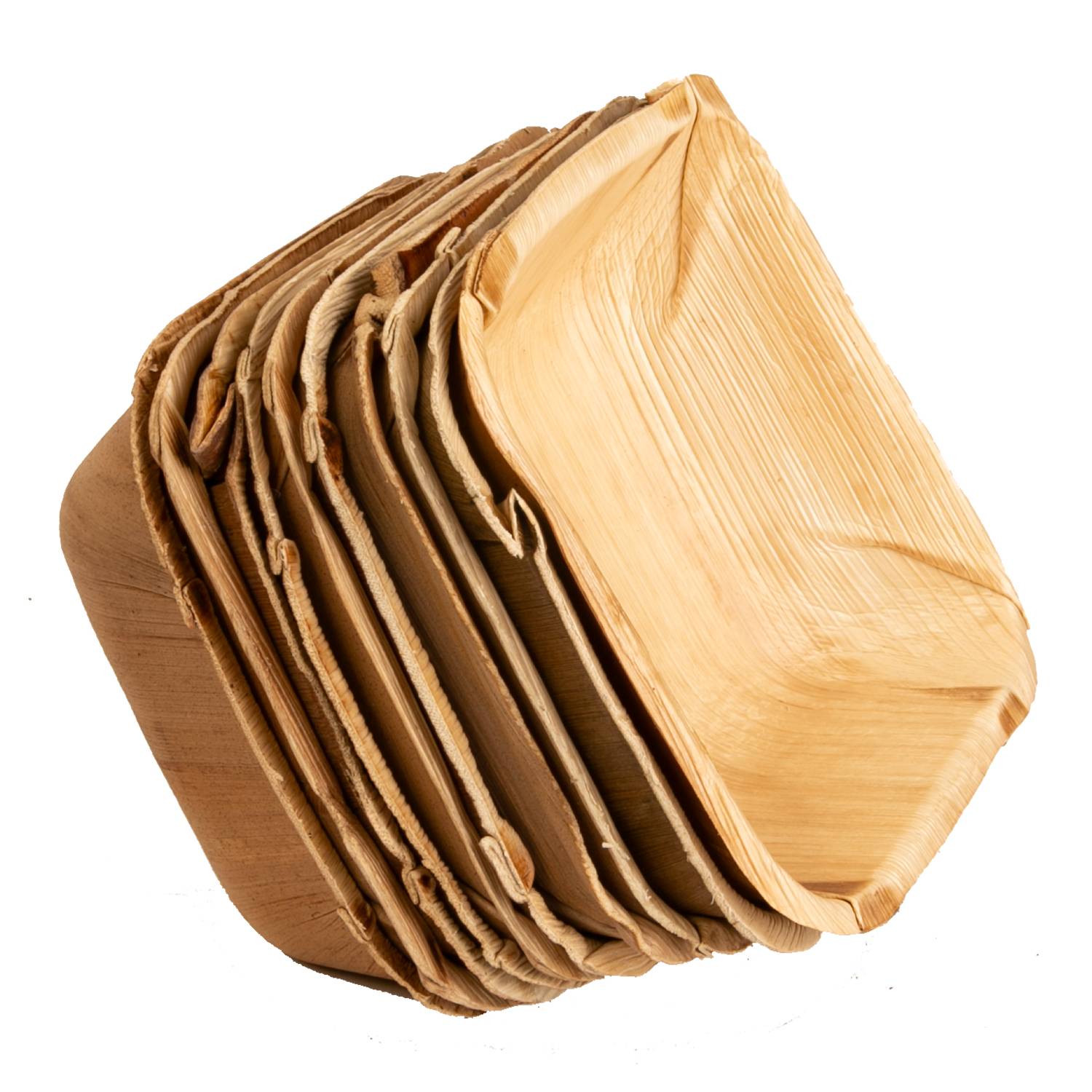 10x viereckige Schale aus Palmblatt Größe 14 cm x 14 cm