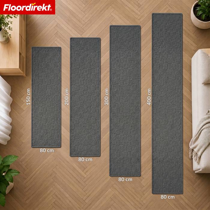 FLOORDIREKT Teppichläufer Monaco - Schmaler Teppichläufer aus Polypropylen - Strapazierfähig & Langlebig - Anthrazit - 80 x 200 cm