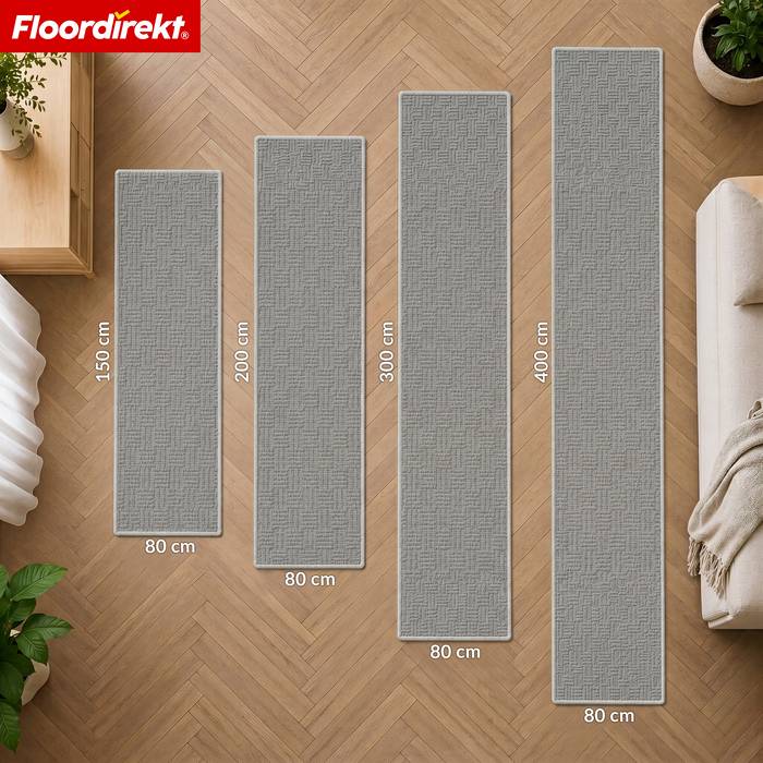 FLOORDIREKT Teppichläufer Monaco - Schmaler Teppichläufer aus Polypropylen - Strapazierfähig & Langlebig - Grau - 80 x 300 cm