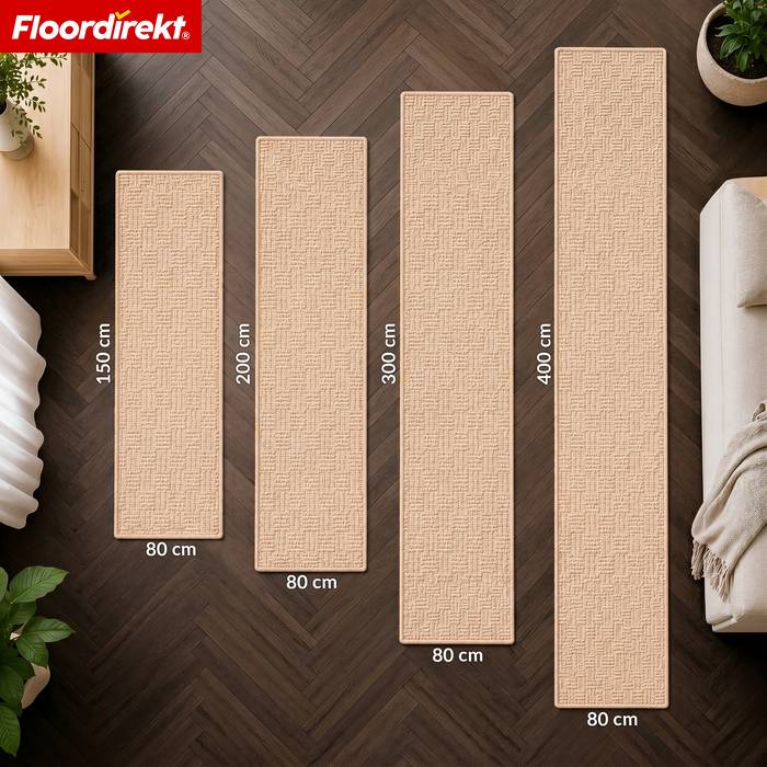 FLOORDIREKT Teppichläufer Monaco - Schmaler Teppichläufer aus Polypropylen - Strapazierfähig & Langlebig - Beige - 80 x 150 cm