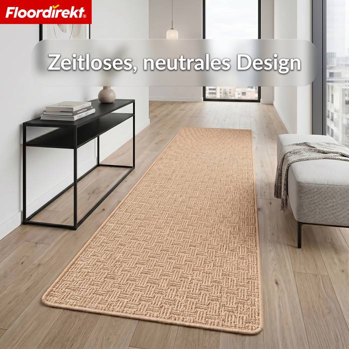 FLOORDIREKT Teppichläufer Monaco - Schmaler Teppichläufer aus Polypropylen - Strapazierfähig & Langlebig - Beige - 80 x 200 cm