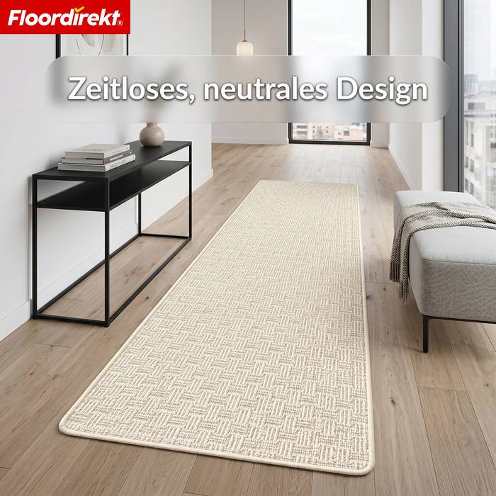 FLOORDIREKT Teppichläufer Monaco - Schmaler Teppichläufer aus Polypropylen - Strapazierfähig & Langlebig - Creme - 80 x 300 cm