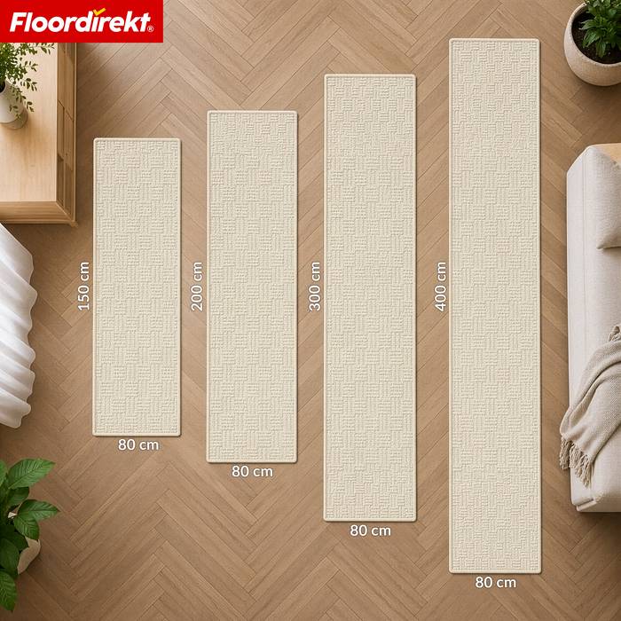 FLOORDIREKT Teppichläufer Monaco - Schmaler Teppichläufer aus Polypropylen - Strapazierfähig & Langlebig - Creme - 80 x 300 cm