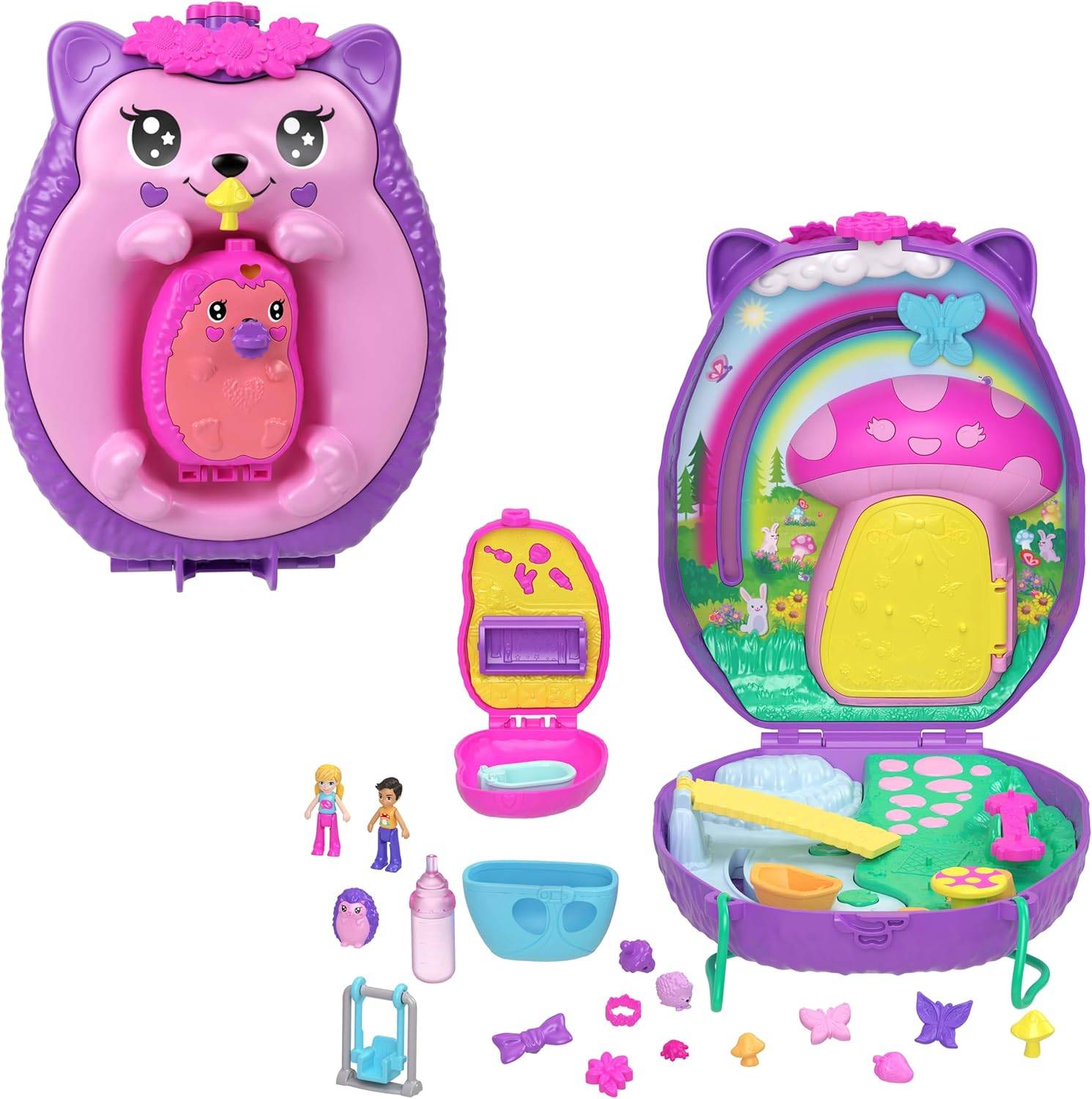 Mattel JBJ91 - Polly Pocket Igel-Mama & Baby Schatulle