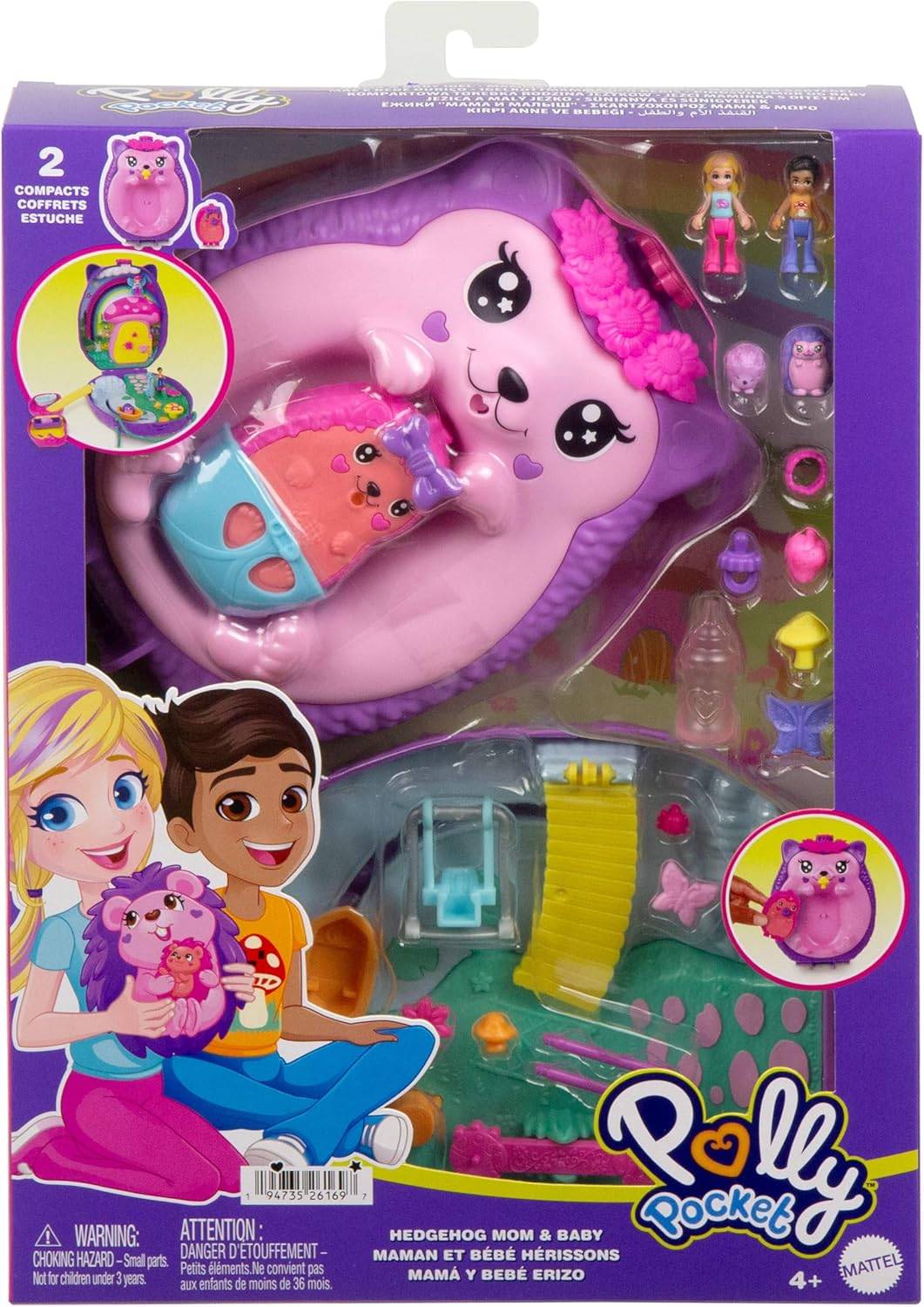 Mattel JBJ91 - Polly Pocket Igel-Mama & Baby Schatulle