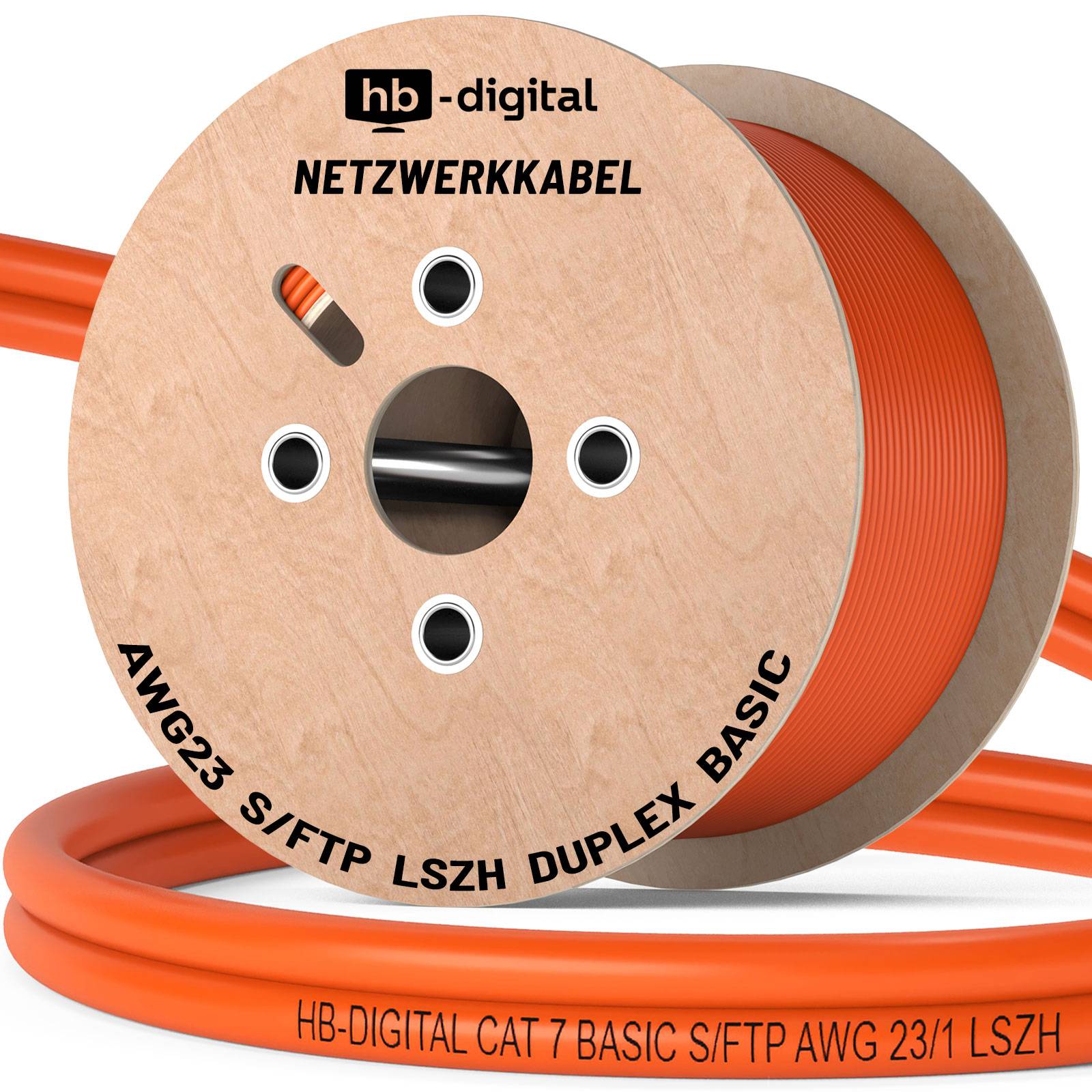hb-digital Netzwerkkabel CAT 7 BASIC Duplex 100m AWG23 S/FTP LSZH Class Eca LAN Kabel