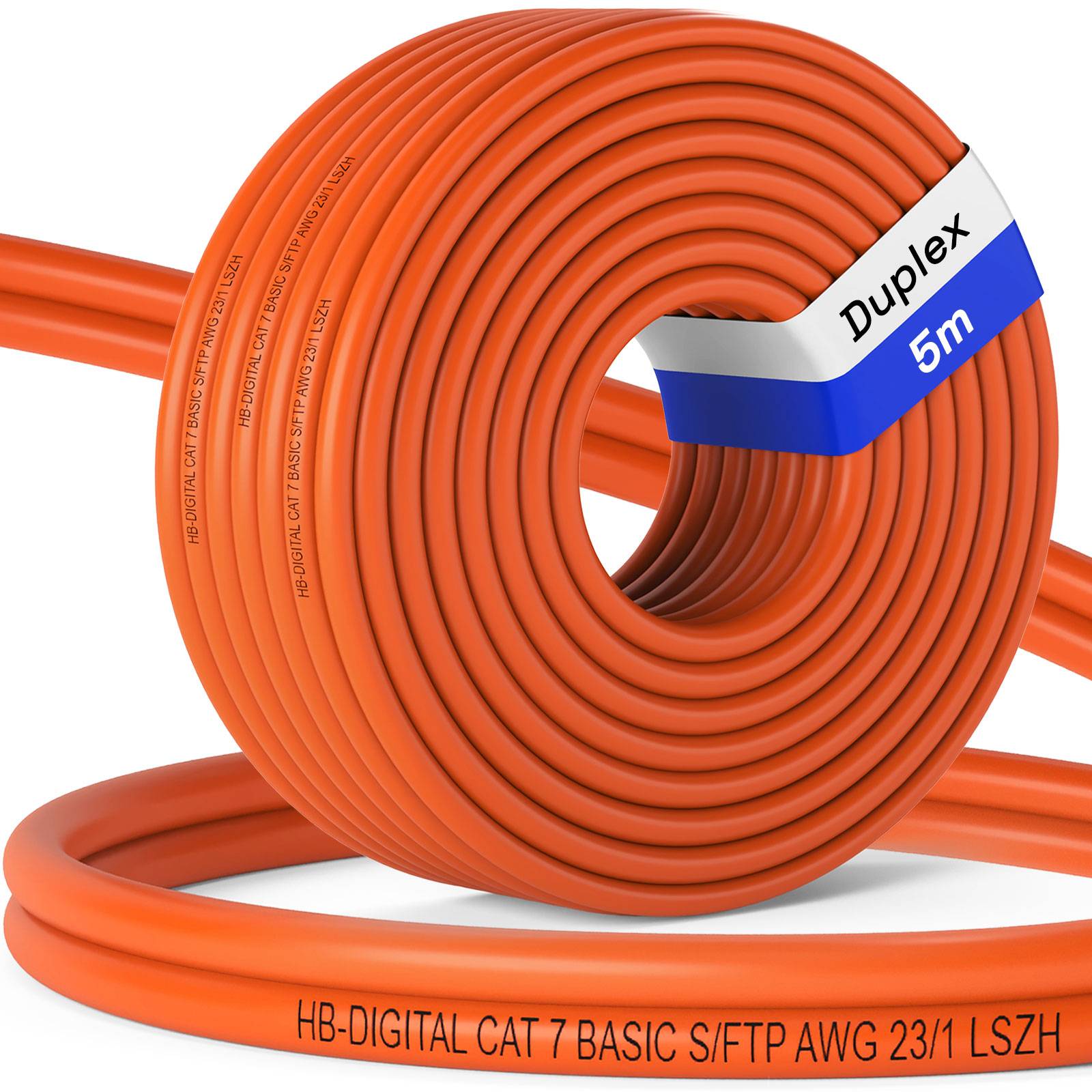 hb-digital CAT 7 Kabel BASIC Duplex 5m AWG23 S/FTP LSZH Class Eca LAN Kabel