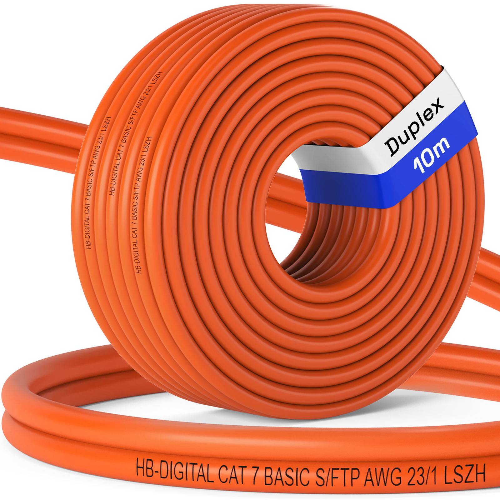 hb-digital CAT 7 Kabel BASIC Duplex 10m AWG23 S/FTP LSZH Class Eca LAN Kabel
