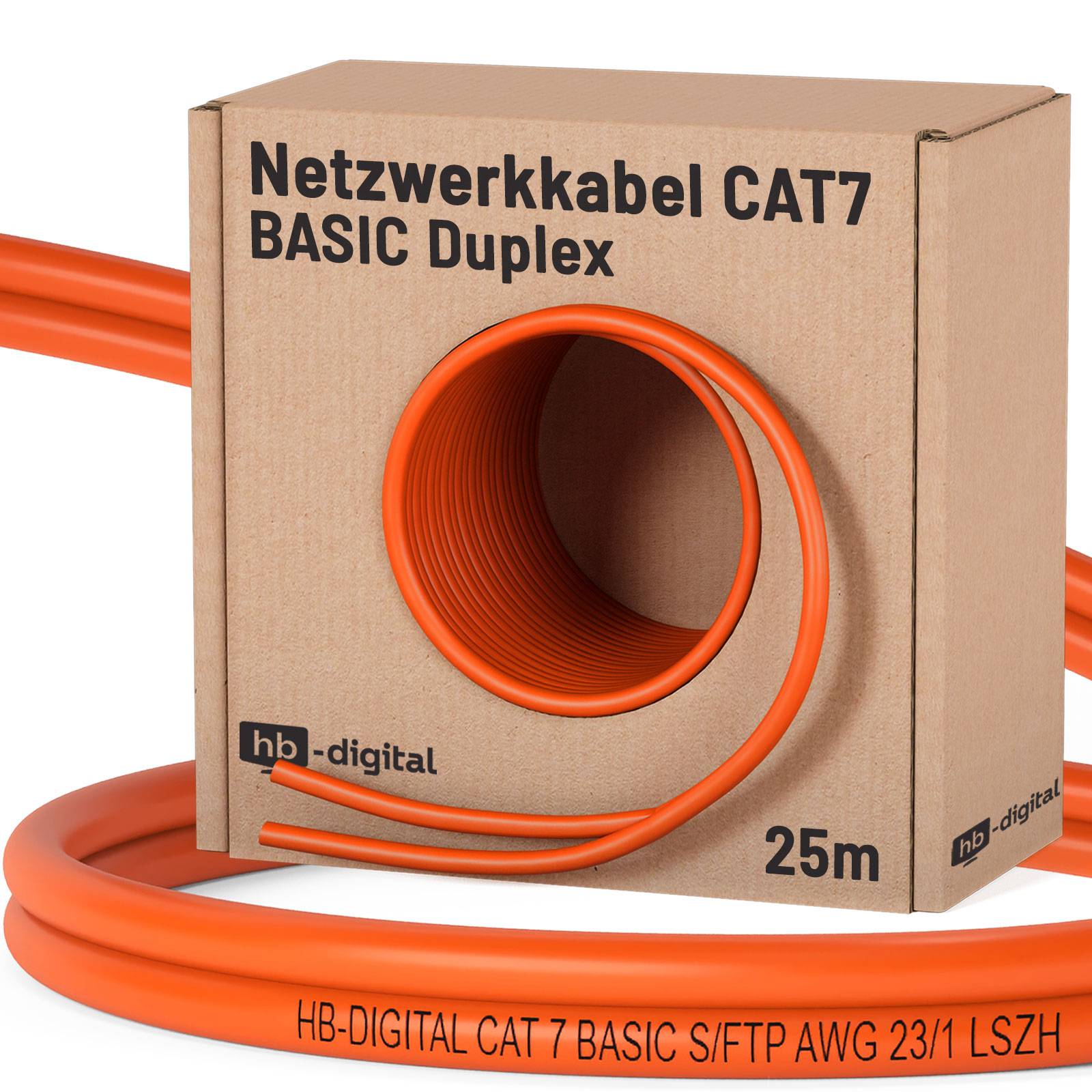 hb-digital Netzwerkkabel CAT 7 BASIC Duplex 25m AWG23 S/FTP LSZH Class Eca LAN Kabel