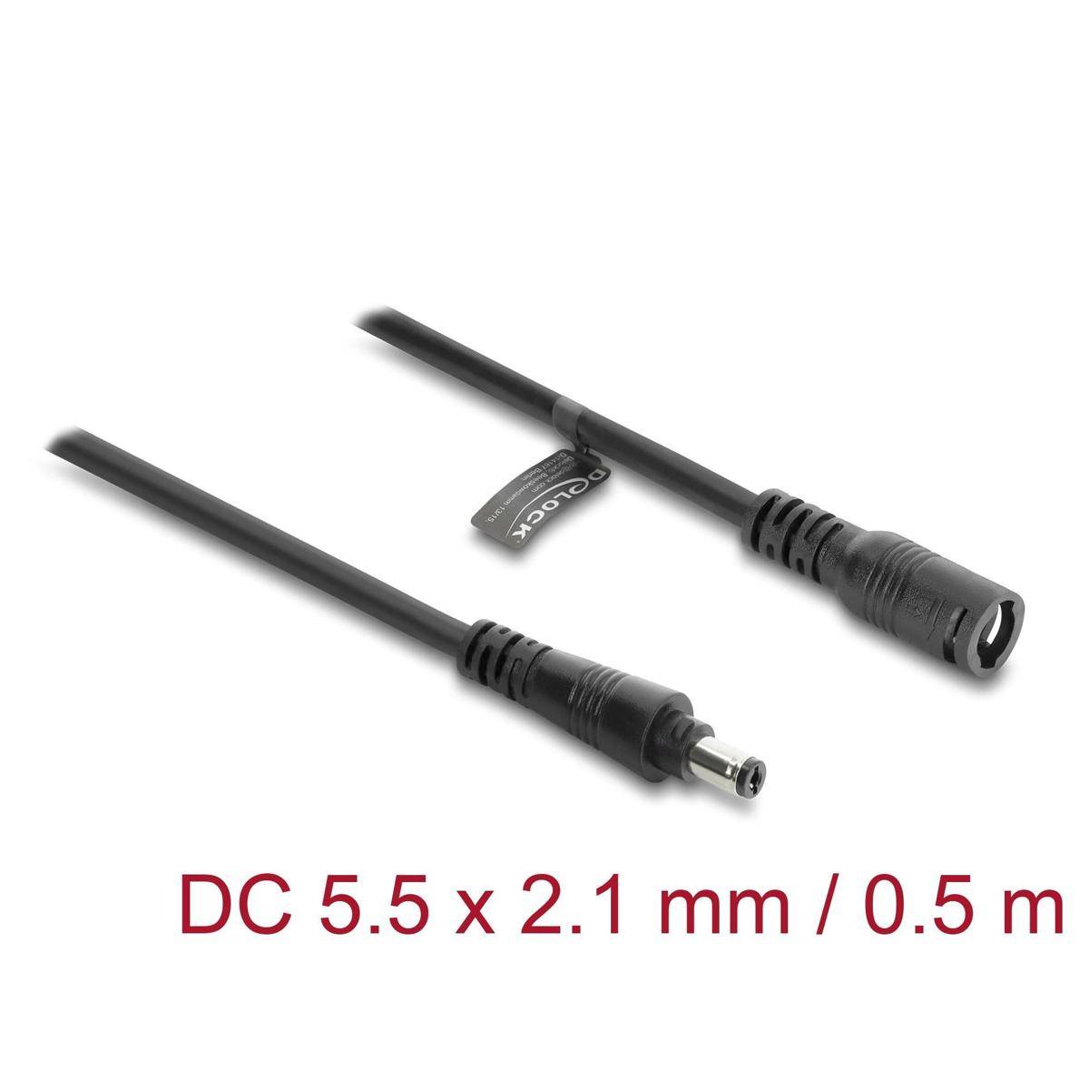 67388 - Delock DC Verlängerungskabel 5,5 x 2,1 mm Stecker zu Buchse mit Bajonettverschluss 18 AWG, 0,5 m schwarz