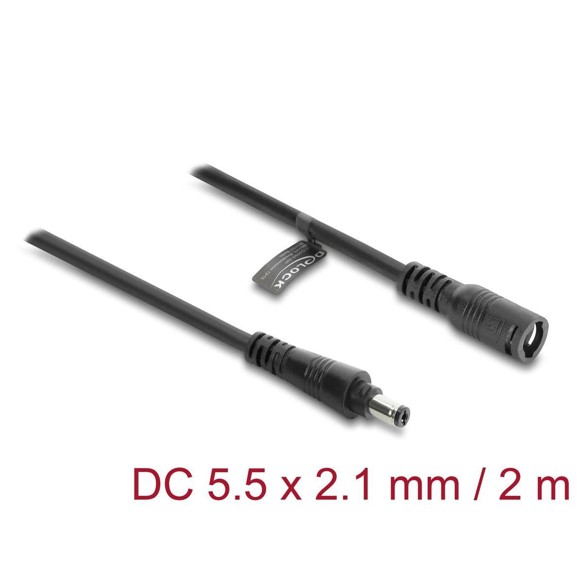 67390 - Delock DC Verlängerungskabel 5,5 x 2,1 mm Stecker zu Buchse mit Bajonettverschluss 18 AWG, 2 m schwarz