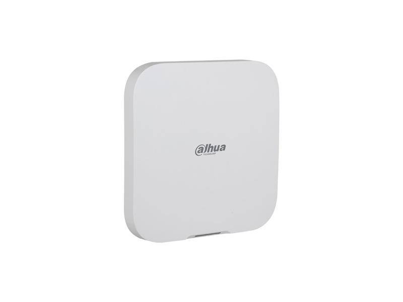 Weiße, an der Wand montierte Gerätebox von Dahua mit abgerundeten Ecken und zentriertem Logo auf der Vorderseite.