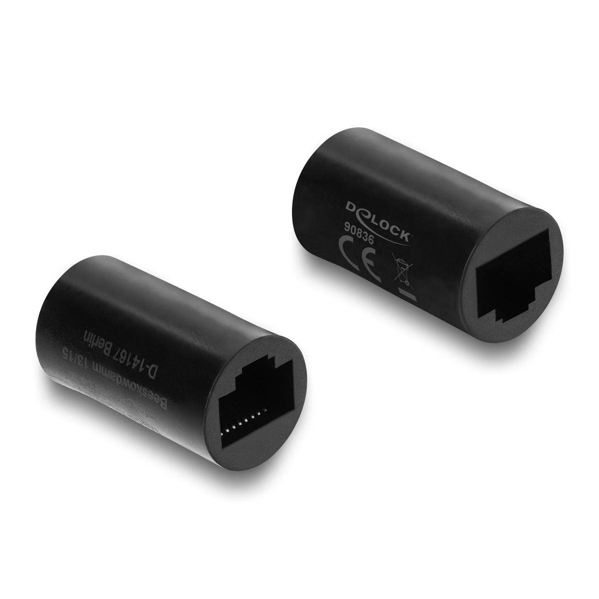 90836 - Delock Netzwerkkabelverbinder RJ45 Kupplung Buchse zu Buchse Cat.6 Zylindrische Form schwarz