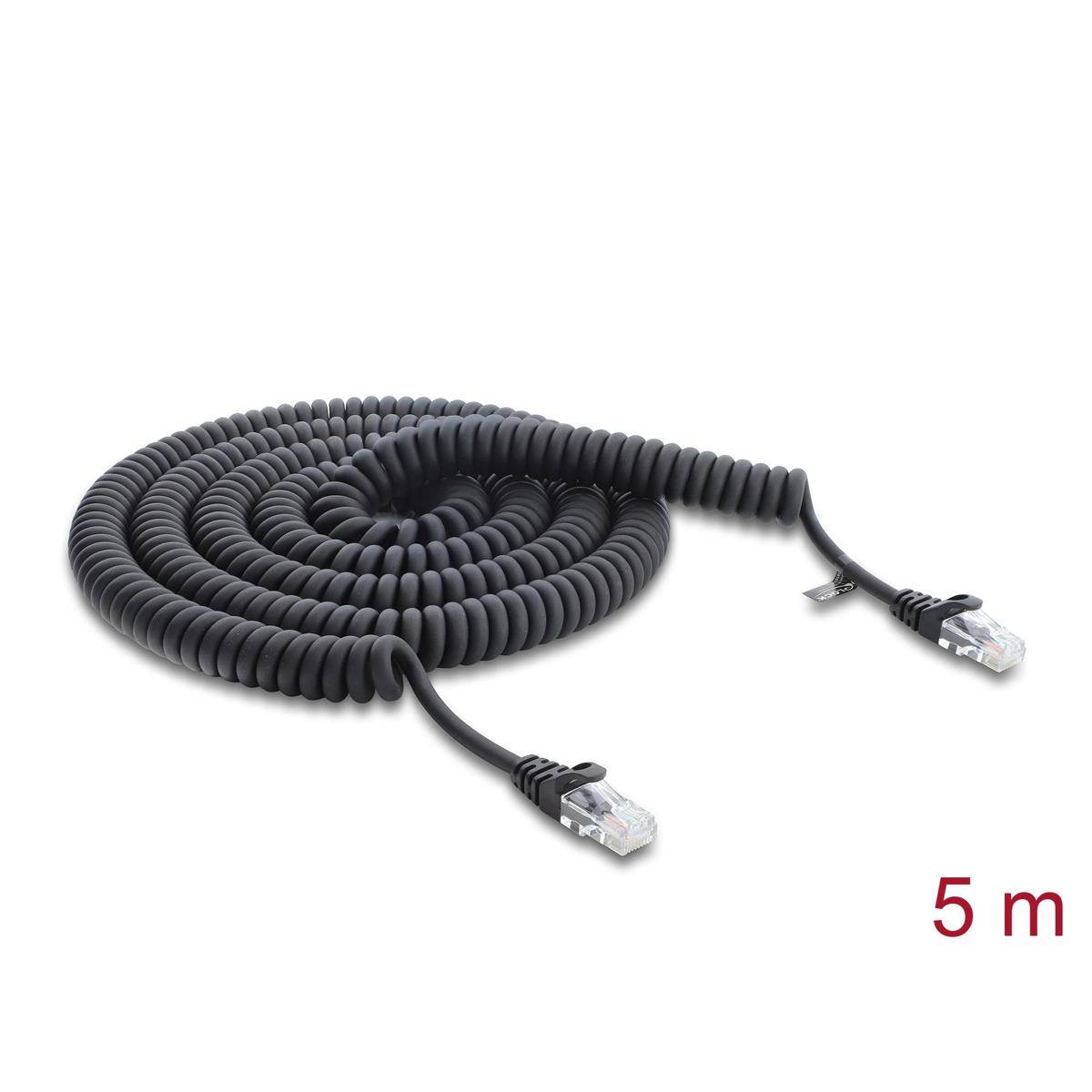 88019 - Delock RJ45 Spiralkabel Stecker zu Stecker Cat.5e 5 m schwarz