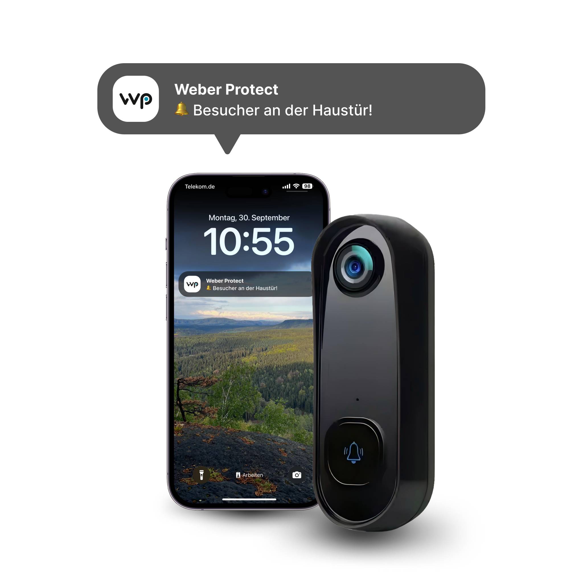 Weber Protect Cardea 3 Videotürklingel WLAN 2K Bewegungserkennung Gegensprechfunktion