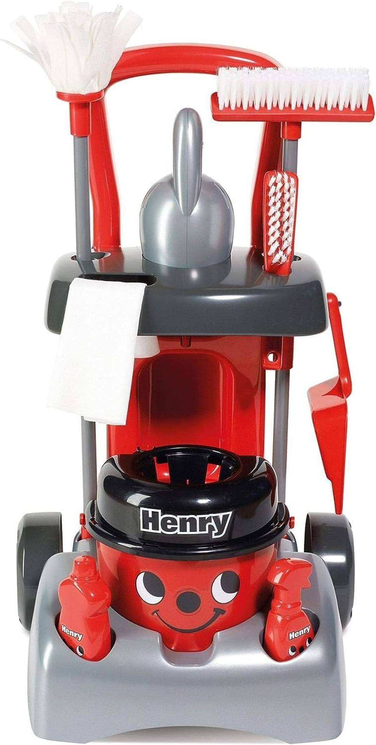Casdon Henry Deluxe Putzwagen Rotes Spielset Reinigungswagen-Set 3+ Putzset