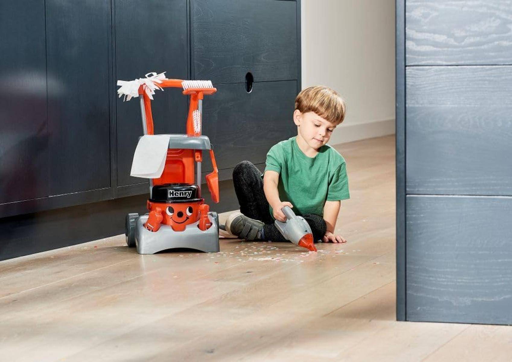 Casdon Henry Deluxe Putzwagen Rotes Spielset Reinigungswagen-Set 3+ Putzset