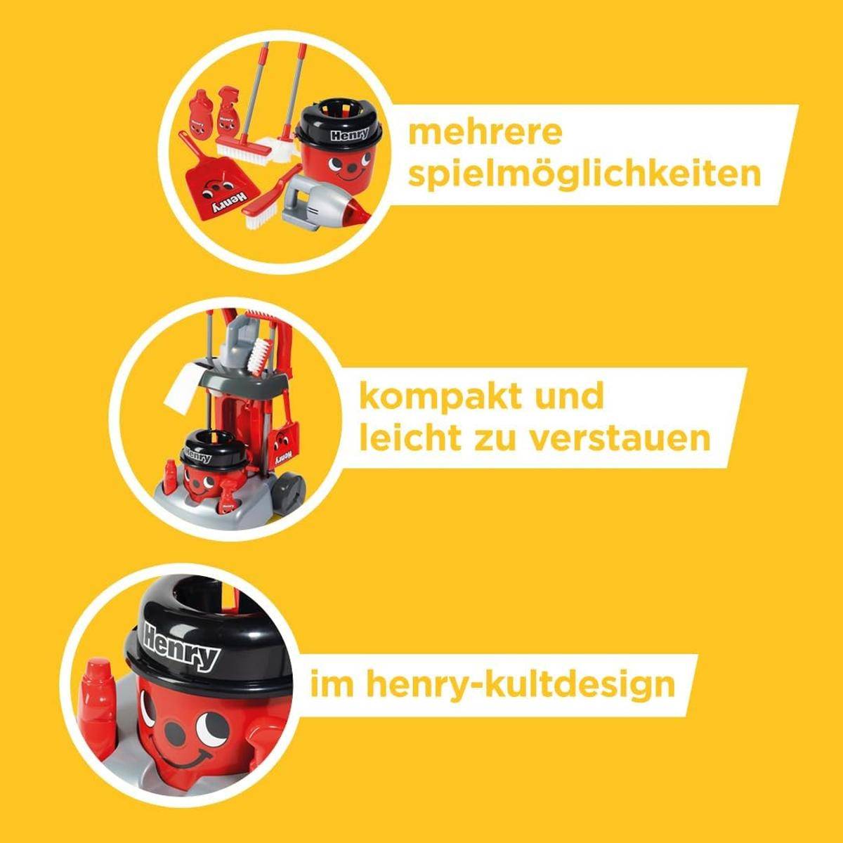 Casdon Henry Deluxe Putzwagen Rotes Spielset Reinigungswagen-Set 3+ Putzset