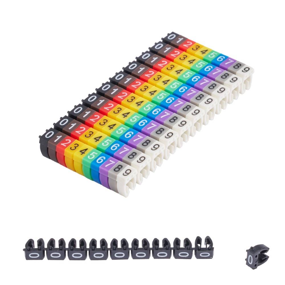Offgridtec Kabelmarker Clips 0–9, 100 Stück, für 2,5 mm² Kabel, je 10x Zahl