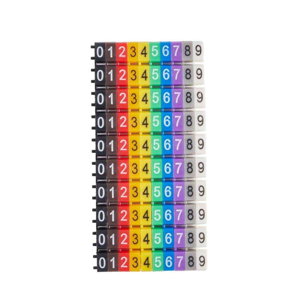Offgridtec Kabelmarker Clips 0–9, 100 Stück, für 2,5 mm² Kabel, je 10x Zahl