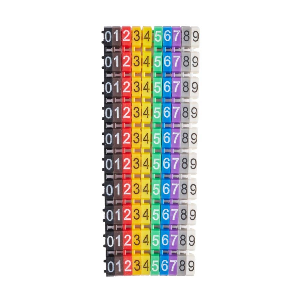 Offgridtec Kabelmarker Clips 0–9, 100 Stück, für 4 mm² Kabel, je 10x Zahl